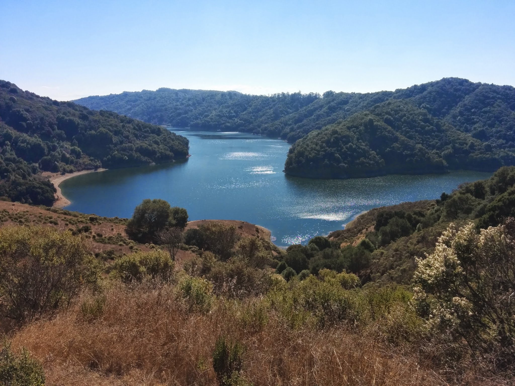 San Leandro Reservoir absorbs Moraga Creek. Credit: Steven at Komoot.com