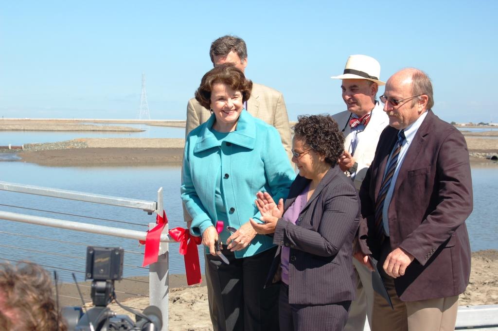 Senator Feinstein in 2010 cuts the ribbon to open the first Restoration Project trail and shorebird habitat enhancements at Ravenswood