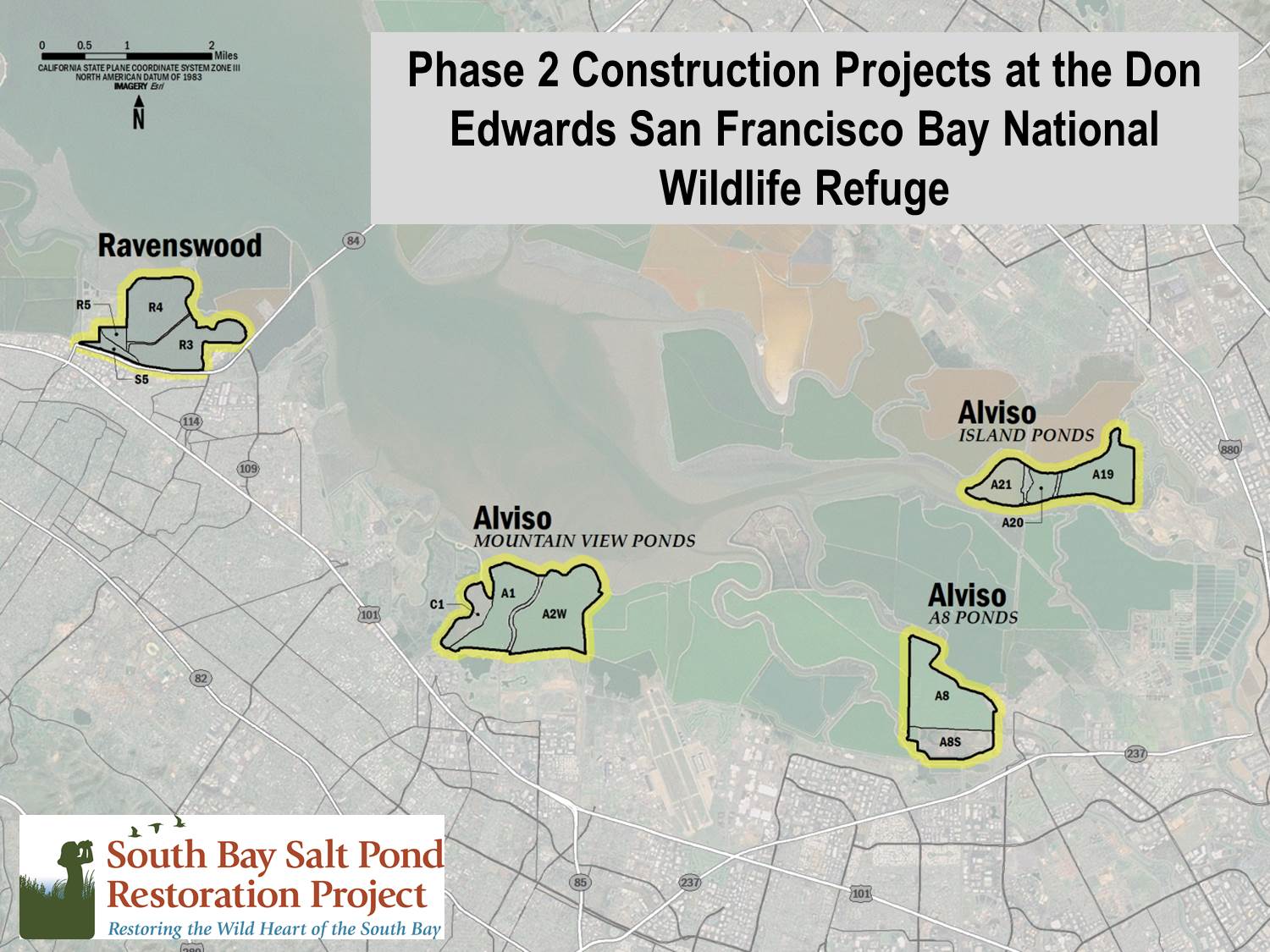 Map of Phase 2 construction projects at the Refuge