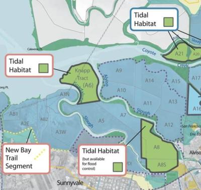 Tidal marsh restoration, pond enhancement, and new public access, including these from a map of Phase 1 actions, are laid out in the long-term restoration plan.