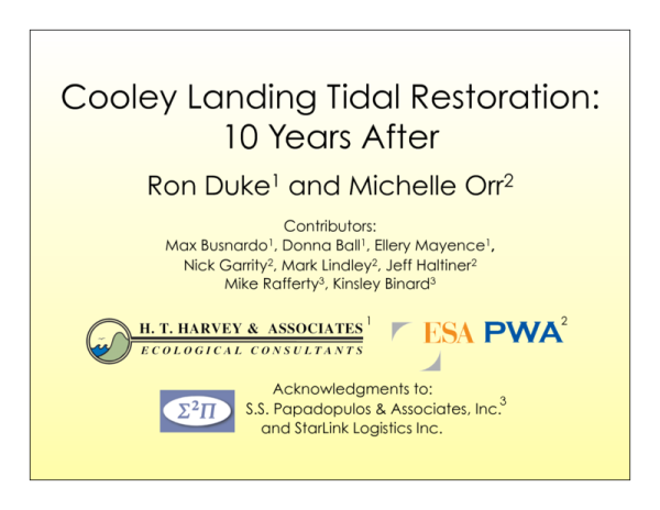 Cooley Landing Restoration: 10 years after (Title Slide)