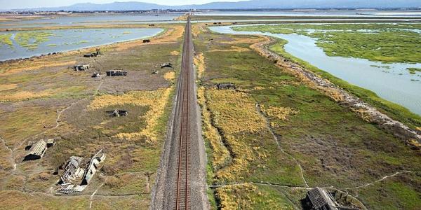 Rail line through Drawbridge ghost town. Credit Cris Benton.