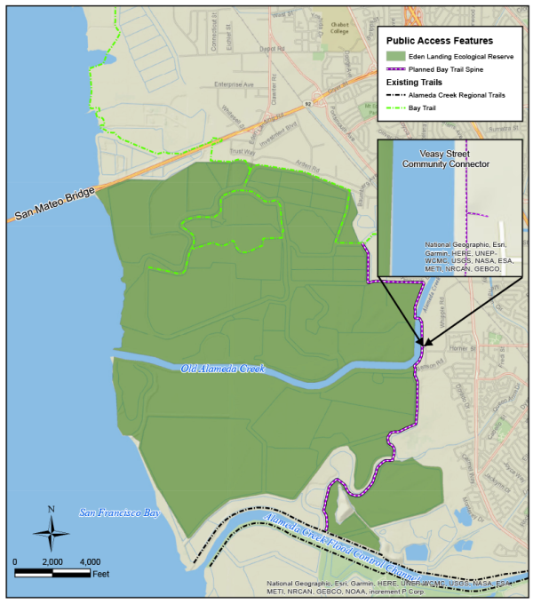 Planned Bay Trail route through the Eden Landing Ecological Reserve