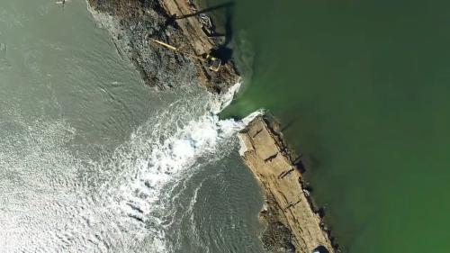 Drone view of the Ravenswood pond breach. Credit: Jack Morris