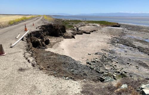 Erosion of legacy Whale's Tail Marsh at Eden Landing. Credit: Dave Halsing