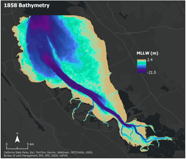 Map of 1858 South Bay bathymetry. Credit: USGS