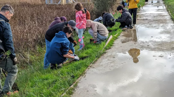 Volunteers at work.