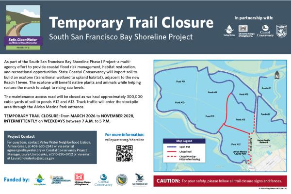 Map of Alviso trails temporarily closed.