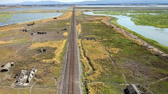 Rail line through Drawbridge ghost town. Credit Cris Benton.