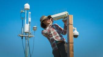 CSUEB Professor Patty Oikawa at Eddy Covariance Flux Tower, Eden Landing