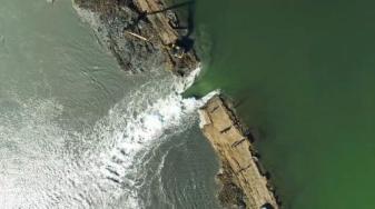 Drone view of the Ravenswood pond breach. Credit: Jack Morris