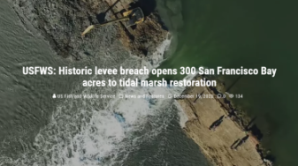 Headline over drone video still of breach, credit Jack Morris